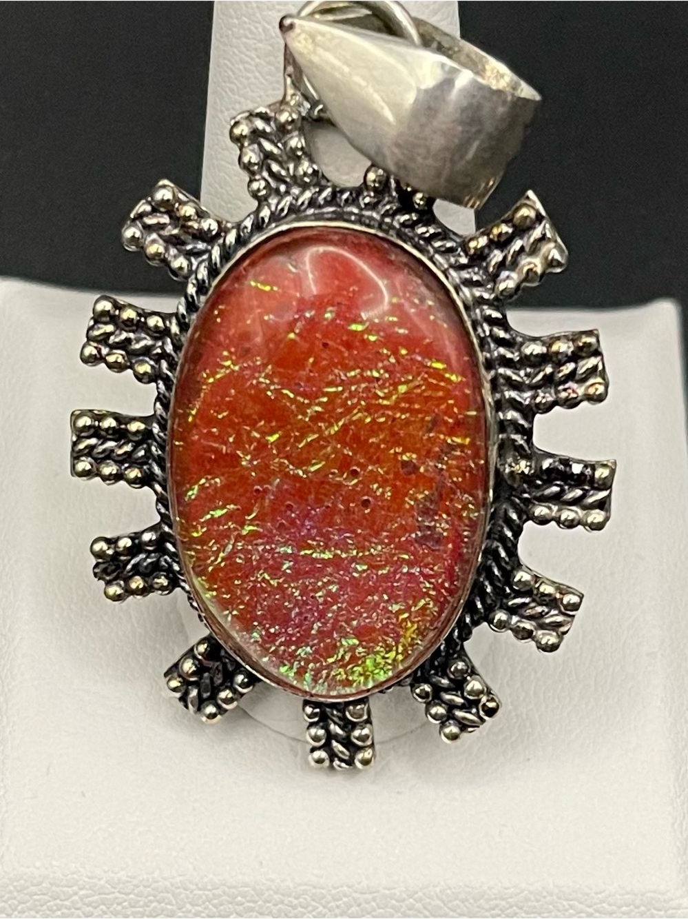 Heavy 18g Artisan 925 SS Dichroic Glass Sunburst Pendant 28mm L 18mm wide